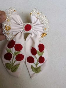 Handmade Embroidery Floral Beaded Hair Bow