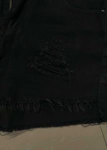 Distressed Black Denim Shorts