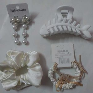 Pearl Earrings, Claw Clip & Hair Tie Set,  combo