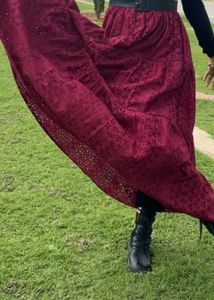 Burgundy Eyelet Long Maxi Dress