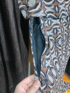 Patterned Brown Midi Dress