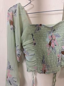 Floral Print Long Sleeve Crop Top