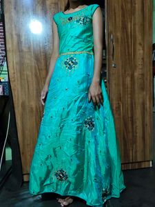 Elegant Teal Embroidered Dress