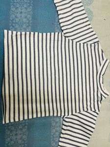 Blue Stripes , White Crop Top