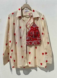 Heart Print Shirt & Bralette Set
