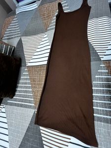 Brown Ribbed Midi Dress
