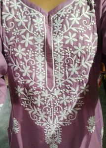 Chikankari lavender Rayon straight kurti