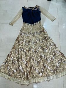 Elegant Navy & Gold Embellished Gown