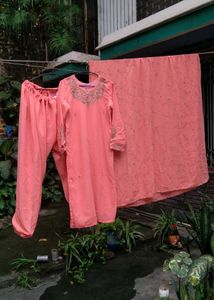 Zari work Peach Kurta Set