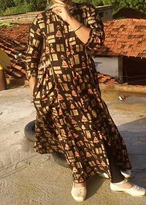 Black Printed 3/4 Sleeve Maxi Dress