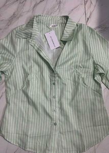 Collar Striped Long Sleeve Shirt In sage Green
