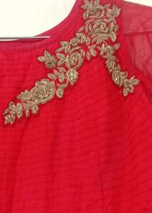 Red Colur Light Work Gown With Dupatta