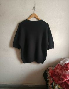 Black Knit Short Sleeve Sweater
