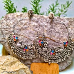 Name: OXIDIZED SILVER CHANDBALI EARRINGS , Base Me