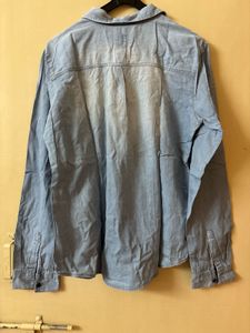 Lightly Washed Denim Embroidered Shirt