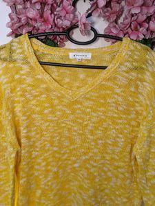Yellow Colour V Neck Woolen Top
