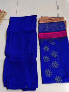 Beige And Blue Kurta Set With Duptta