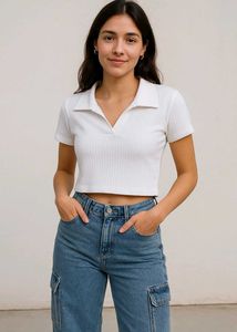 White Crop Top And Cargo Jeans Combo.