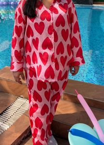 Heart Print Pajama Set For Night Wear