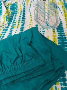 Stitched Green White Colour Pure Cotton Suit Set