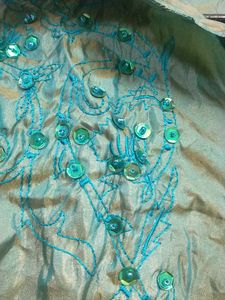 Teal Embroidered Long Sleeve crinkle Shirt