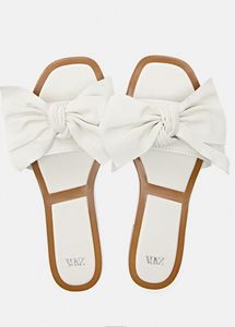 Zara flat leather sandals With Bow Size 2 (eu 35)