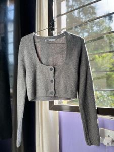 ZARA Gray Cropped Cardigan