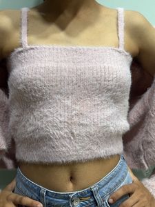 Pink Fuzzy Cardigan Set