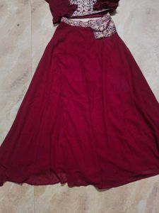 Embroidered Maroon Blouse With Plazzo