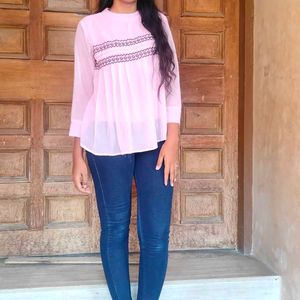Pink Embroidered Top