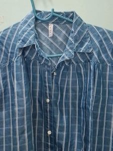 Blue Striped Tie-Front Crop Top