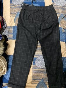 High Waist Black Formal Checked Trouser