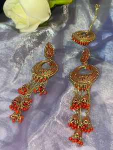 Red &amp; Gold Tone Indian Jewelry Set