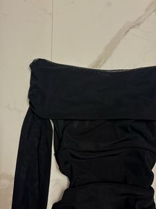 Black Off Shoulder Ruched Mini Dress