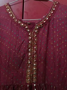 Maroon Embroidered Kurti