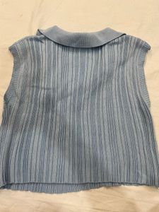 Blue Knit Polo Tank Top