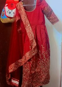 Burgundy &amp; Gold Embroidered Anarkali Dress