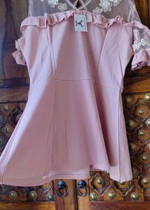 baby pink net peplum top (new)