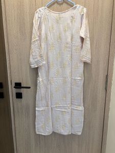 White Kurta With Bandhani Skirt