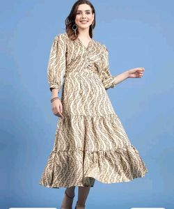 Geometric Printed V Neck Fit N Flare Dress