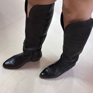 Black Leather Knee High Boots