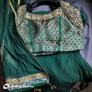 New green embellished Designer Lehenga Choli.