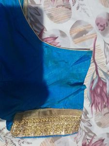 Blue &amp; Gold Sari With Blouse
