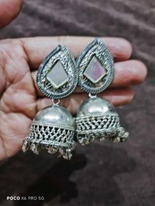 ✨ Oxidised Silver Mirror Work Jhumka Earrings ✨
