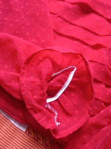 Red Colour Crop Top With Long Sleeve.