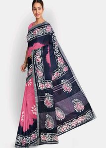 Pink &amp; Black Batik Saree