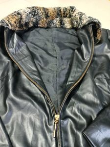 Black Faux Leather Stylish Jacket Fir Collor XL