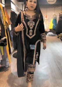 Elegant Black Embroidered Suit Set RR