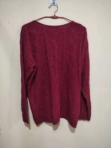 Burgundy V-Neck Long Sleeve Top