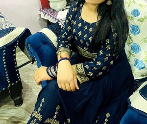 Blue &amp; Golden Anarkali Long Kurti For Wedding